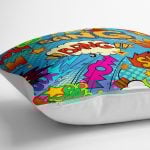 - yerminderi-YER-3530-1 - Realhomes Mavi Zeminde Popart Tasarımlı Dijital Baskılı Yer Minderi - 70 x 70 cm Realhomes