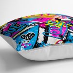 - yerminderi-YER-3541-1 - Realhomes Grafiti Tasarımlı Özel Dijital Baskılı Dekoratif Yer Minderi - 70 x 70 cm Realhomes