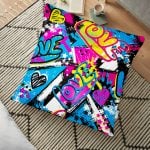 Pembe Mavi Flamingo Tasarımlı Dijital Baskılılı Dekoratif Yer Minderi - 70 x 70 cm Realhomes