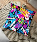 - yerminderi-YER-3541 - Realhomes Grafiti Tasarımlı Özel Dijital Baskılı Dekoratif Yer Minderi - 70 x 70 cm Realhomes