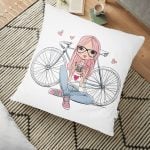 Geometrik Zeminli Renkli Yapraklar Tasarımlı Dijital Baskılı Yer Minderi - 70 x 70 cm Realhomes