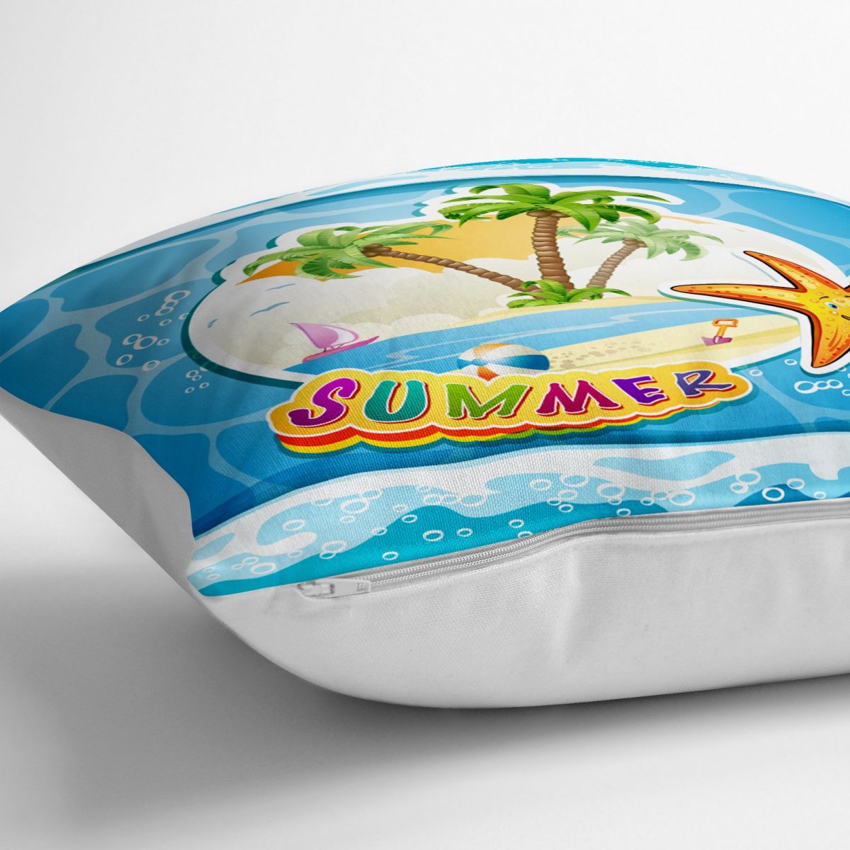 Summer 3D Denizci Tasarımlı Dijital Baskılı Dekoratif Yer Minderi - 70 x 70 cm Realhomes
