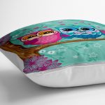 - yerminderi-YER-3559-1 - Realhomes Ağaçta Sevimli Baykuşlar Modern Tasarım Dijital Baskılı Yer Minderi - 70 x 70 cm Realhomes