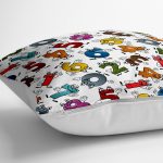 - yerminderi-YER-3562-1 - Realhomes  Beyaz Zeminde Renkli Harfler Tasarımlı Dekoratif Yer Minderi - 70 x 70 cm Realhomes