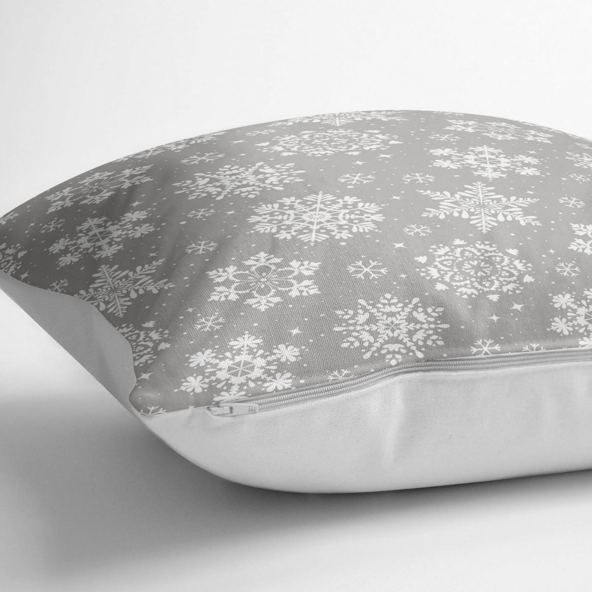 Gri Zeminli Kar Taneleri Temalı Modern Tasarım Dekoratif Yer Minderi - 70 x 70 cm Realhomes