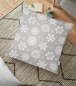 - yerminderi-YER-3563 - Realhomes  Gri Zeminli Kar Taneleri Temalı Modern Tasarım Dekoratif Yer Minderi - 70 x 70 cm Realhomes