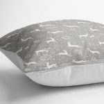 - yerminderi-YER-3564-1 - Realhomes Gri Zeminli Geyikler ve Kar Taneleri Tasarımlı Dijital Baskılı Yer Minderi - 70 x 70 cm Realhomes