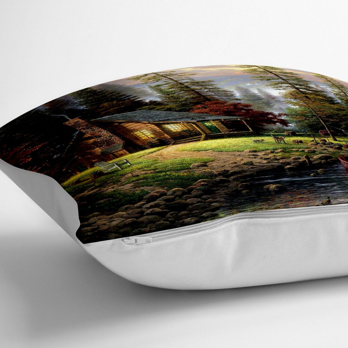 Dağ Evi Manzaralı Dijital Baskılı Modern Yer Minderi - 70 x 70 cm Realhomes