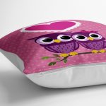 - yerminderi-YER-424-1 - Realhomes Baykuş Desenli Dijital Baskılı Dekoratif Hayvan Minderi - 70 x 70 cm Realhomes