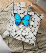 - yerminderi-YER-436 - Realhomes  Modern Kelebek Dijital Baskılı Dekoratif Yer Minderi - 70 x 70 cm Realhomes