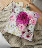 - yerminderi-YER-55 - Realhomes  Çiçek Demeti Dijital Baskılı Dekoratif Yer Minderi - 70 x 70 cm Realhomes