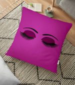 - yerminderi-YER-566 - Realhomes  Mor Zeminli Kirpik Desenli Dijital Baskılı Dekoratif Yer Minderi - 70 x 70 cm Realhomes