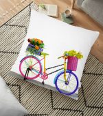 Modern Bisiklet Desenli Dijital Baskılı Dekoratif Yer Minderi - 70 x 70 cm Realhomes