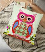 - yerminderi-YER-7 - Realhomes  Baykuş Desenli Özel Tasarım Dijital Baskılı Yer Minderi - 70 x 70 cm Realhomes