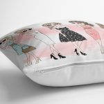 - yerminderi-YER-706-1 - Realhomes  Beyaz Zeminde Fashion Girl Tasarımlı Dekoratif Yer Minderi - 70 x 70 cm Realhomes