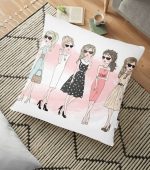 - yerminderi-YER-706 - Realhomes  Beyaz Zeminde Fashion Girl Tasarımlı Dekoratif Yer Minderi - 70 x 70 cm Realhomes