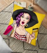 - yerminderi-YER-736 - Realhomes  Pop Art Resimli Dijital Baskılı Dekoratif Yer Minderi - 70 x 70 cm Realhomes