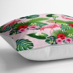 - yerminderi-YER-741-1 - Realhomes  Flamingo Desen Dijital Baskılı Modern Yer Minderi - 70 x 70 cm Realhomes