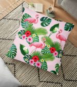 - yerminderi-YER-741 - Realhomes  Flamingo Desen Dijital Baskılı Modern Yer Minderi - 70 x 70 cm Realhomes