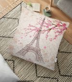 - yerminderi-YER-77 - Realhomes  Eyfel Kulesi Resimli Dijital Baskılı Dekoratif Yer Minderi - 70 x 70 cm Realhomes