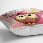 - yerminderi-YER-827-1 - Realhomes  Sevimli Baykuş Dijital Baskılı Yer Minderi - 70 x 70 cm Realhomes