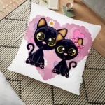 Sevimli Kedi Dijital Baskılı Yer Minderi - 70 x 70 cm Realhomes