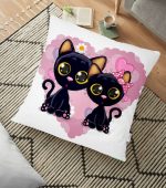 - yerminderi-YER-828 - Realhomes  Modern Kedi Desen Dijital Baskılı Yer Minderi - 70 x 70 cm Realhomes