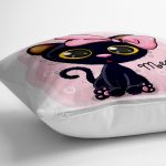 - yerminderi-YER-829-1 - Realhomes  Sevimli Kedi Dijital Baskılı Yer Minderi - 70 x 70 cm Realhomes