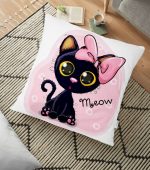 - yerminderi-YER-829 - Realhomes  Sevimli Kedi Dijital Baskılı Yer Minderi - 70 x 70 cm Realhomes