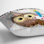 - yerminderi-YER-832-1 - Realhomes  Modern Baykuş Desen Dijital Baskılı Yer Minderi - 70 x 70 cm Realhomes