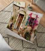 - yerminderi-YER-836 - Realhomes Çiçek Penceresi Desen Dijital Baskılı Yer Minderi - 70 x 70 cm Realhomes