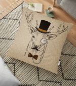 - yerminderi-YER-87 - Realhomes  Geyik Desenli Dijital Baskılı Dekoratif Yer Minderi - 70 x 70 cm Realhomes