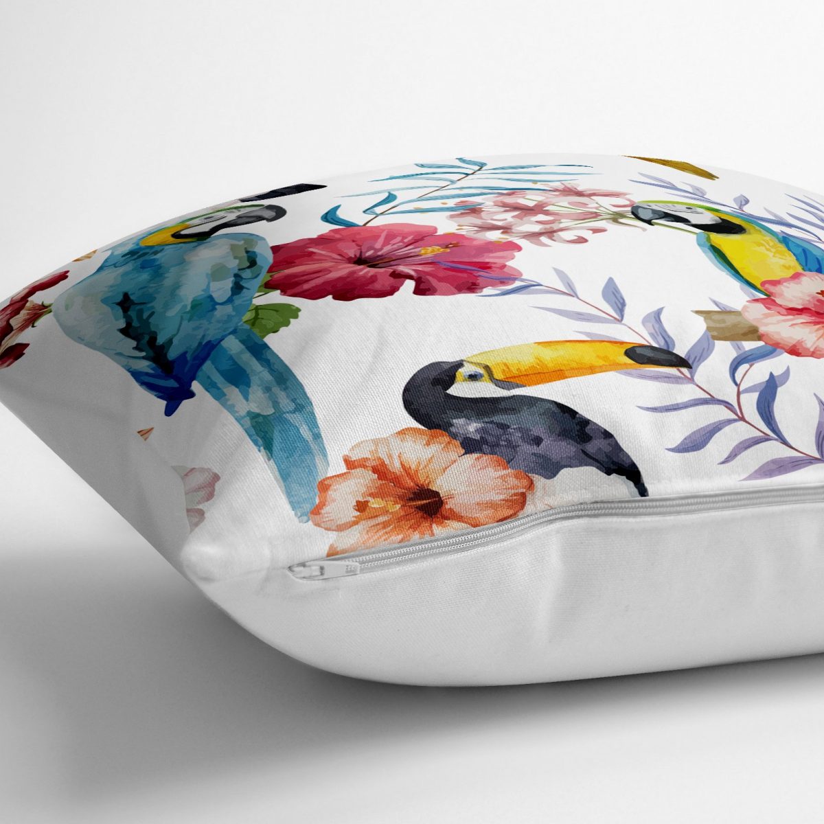 Papağan Desenli Dijital Baskılı Yer Minderi - 70 x 70 cm Realhomes