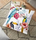 - yerminderi-YER-894 - Realhomes Papağan Desenli Dijital Baskılı Yer Minderi - 70 x 70 cm Realhomes