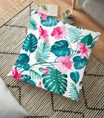 - yerminderi-YER-901 - Realhomes  Modern Yaprak Desenli Dijital Baskılı Yer Minderi - 70 x 70 cm Realhomes