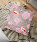 - yerminderi-YER-917 - Realhomes  Flamingo Desenli Dijital Baskılı Yer Minderi - 70 x 70 cm Realhomes