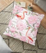 - yerminderi-YER-918 - Realhomes  Flamingo Desenli Dijital Baskılı Yer Minderi - 70 x 70 cm Realhomes