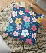 - yerminderi-YER-919 - Realhomes Çiçek Desenli Dijital Baskılı Yer Minderi - 70 x 70 cm Realhomes