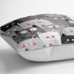 - yerminderi-YER-921-1 - Realhomes  RealHomes Gri Kedicikler Dijital Baskılı Yer Minderi - 70 x 70 cm Realhomes