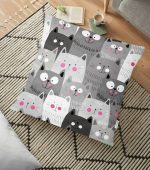 - yerminderi-YER-921 - Realhomes  RealHomes Gri Kedicikler Dijital Baskılı Yer Minderi - 70 x 70 cm Realhomes