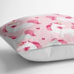 - yerminderi-YER-941-1 - Realhomes  Pembe Zeminli Unicorn Desenli Dekoratif Çocuk Odası Yer Minderi - 70 x 70 cm Realhomes