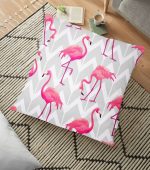 - yerminderi-YER-943 - Realhomes Gri Zeminde Flamingo Tasarımlı Özel Tasarımlı Dekoratif Salon Minderi - 70 x 70 cm Realhomes