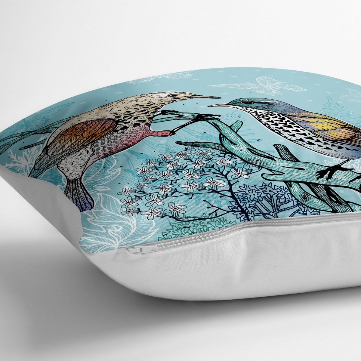 Mavi Kuş Desenli Dijital Baskılı Dekoratif Yer Minderi - 70 x 70 cm Realhomes