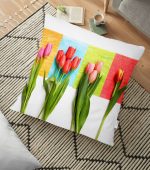 - yerminderi-YER-963 - Realhomes  Lale Desenli Dijital Baskılı Dekoratif Yer Minderi - 70 x 70 cm Realhomes