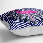 - yerminderi-YER-968-1 - Realhomes Lacivert Zeminli Flamingo Desenli Dijital Baskılı Yer Minderi - 70 x 70 cm Realhomes