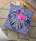 - yerminderi-YER-968 - Realhomes Lacivert Zeminli Flamingo Desenli Dijital Baskılı Yer Minderi - 70 x 70 cm Realhomes