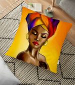 - yerminderi-YER-afrika-kadın - Realhomes  Modern Afrika Women Tasarımlı Dijital Baskılı Dekoratif Yer Minderi - 70 x 70 cm Realhomes