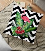 - yerminderi-YER-cokzigfila - Realhomes  Siyah Beyaz Zigzag ve Flamingo Tasarımlı 3D Dekoratif Yer Minderi - 70 x 70 cm Realhomes