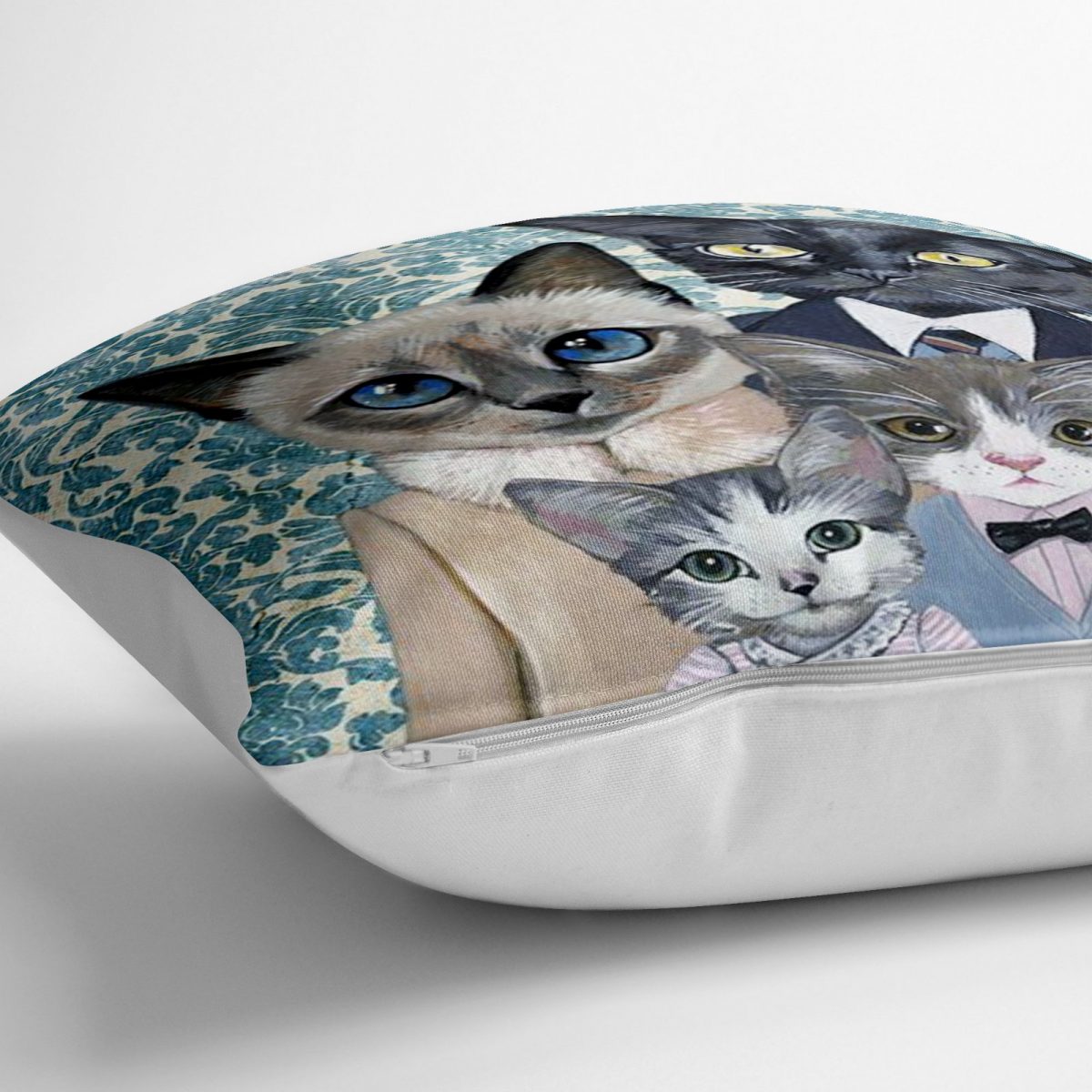 Modern Tasarım Kedi Ailesi Dijital Baskılı Dekoratif Kedi & Hayvan Minderi - 70 x 70 cm Realhomes
