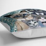 Modern Tasarım Kedi Ailesi Dijital Baskılı Dekoratif Kedi & Hayvan Minderi - 70 x 70 cm Realhomes
